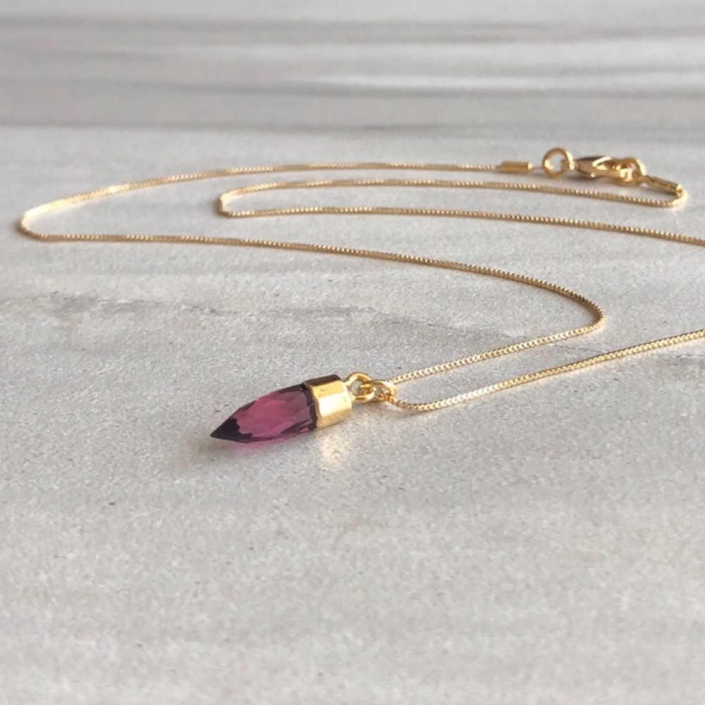 Oxblood Crystal 14k Gold Lariat Necklace - Picture 4 of 6